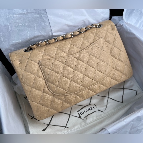 Chanel Medium Classic Flap Beige Caviar Silver Hardware - Picture 7 of 13